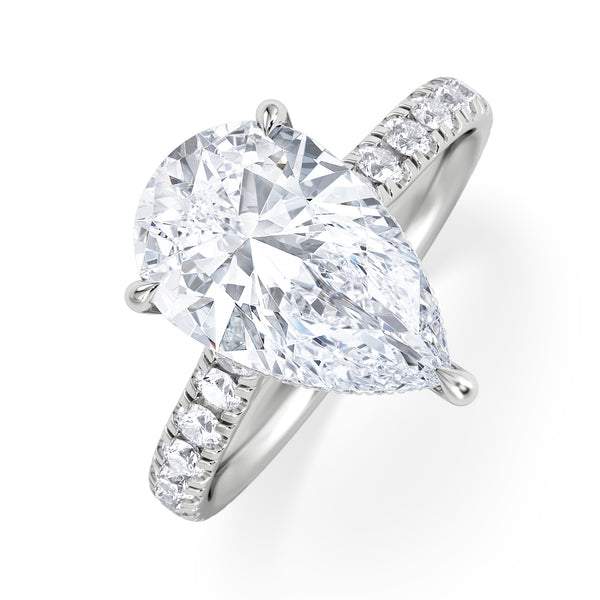Amora Pear 3.36ct Hidden Halo Lab Diamond Engagement Ring With Side Stones Set in 18K Platinum